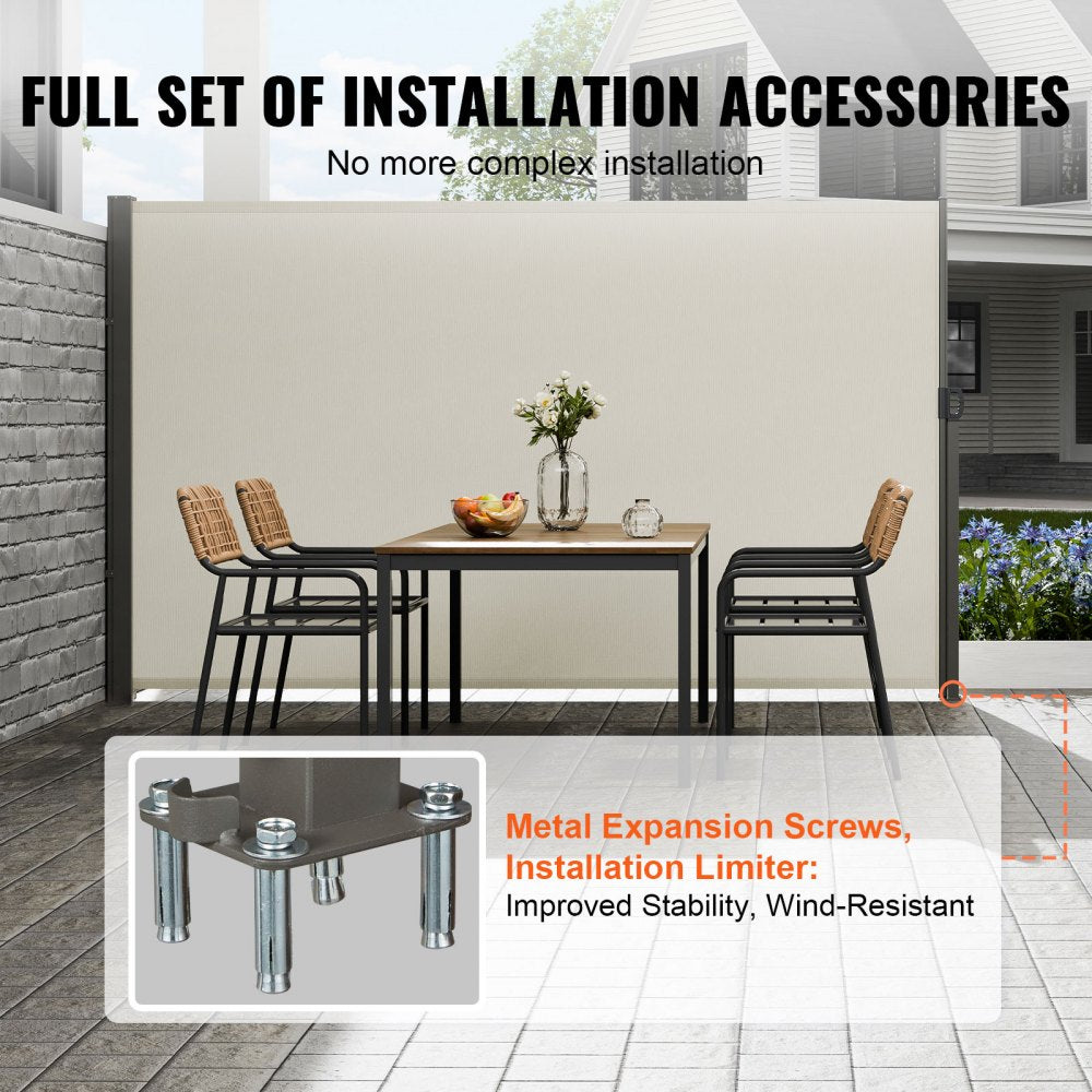 VEVOR Retractable Side Awning, 71''x 138'' Outdoor Privacy Screen, 180g Polyester Water-proof Retractable Patio Screen, UV 30+ Room Divider Wind Screen for Patio, Backyard, Balcony, Beige