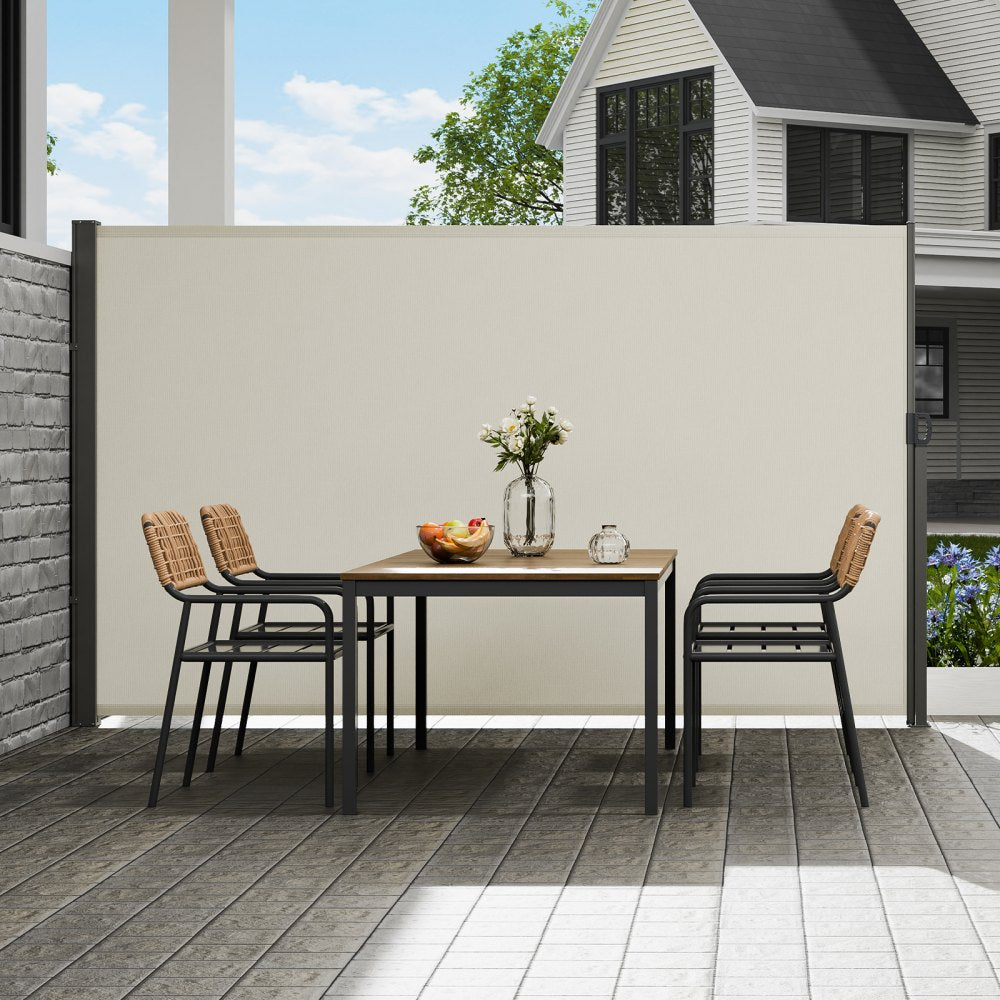 VEVOR Retractable Side Awning, 71''x 138'' Outdoor Privacy Screen, 180g Polyester Water-proof Retractable Patio Screen, UV 30+ Room Divider Wind Screen for Patio, Backyard, Balcony, Beige