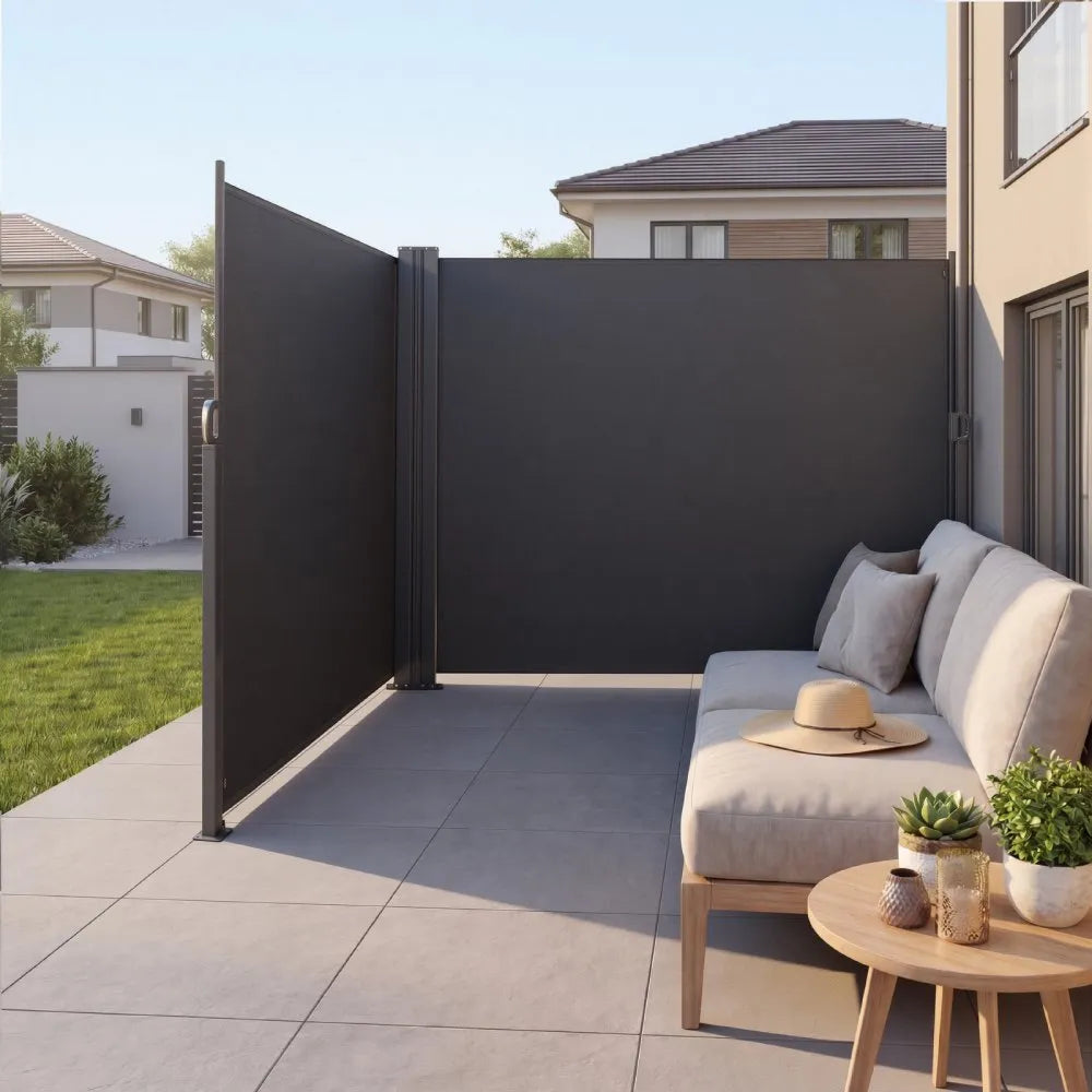 VEVOR Retractable Side Awning, 71" x 236" Patio Retractable Side Screen with 180 g/m² Polyester Fabric, Waterproof Sunshade Outdoor Privacy Screen Room Divider for Garden, Balcony, Pools, Deck, Gray