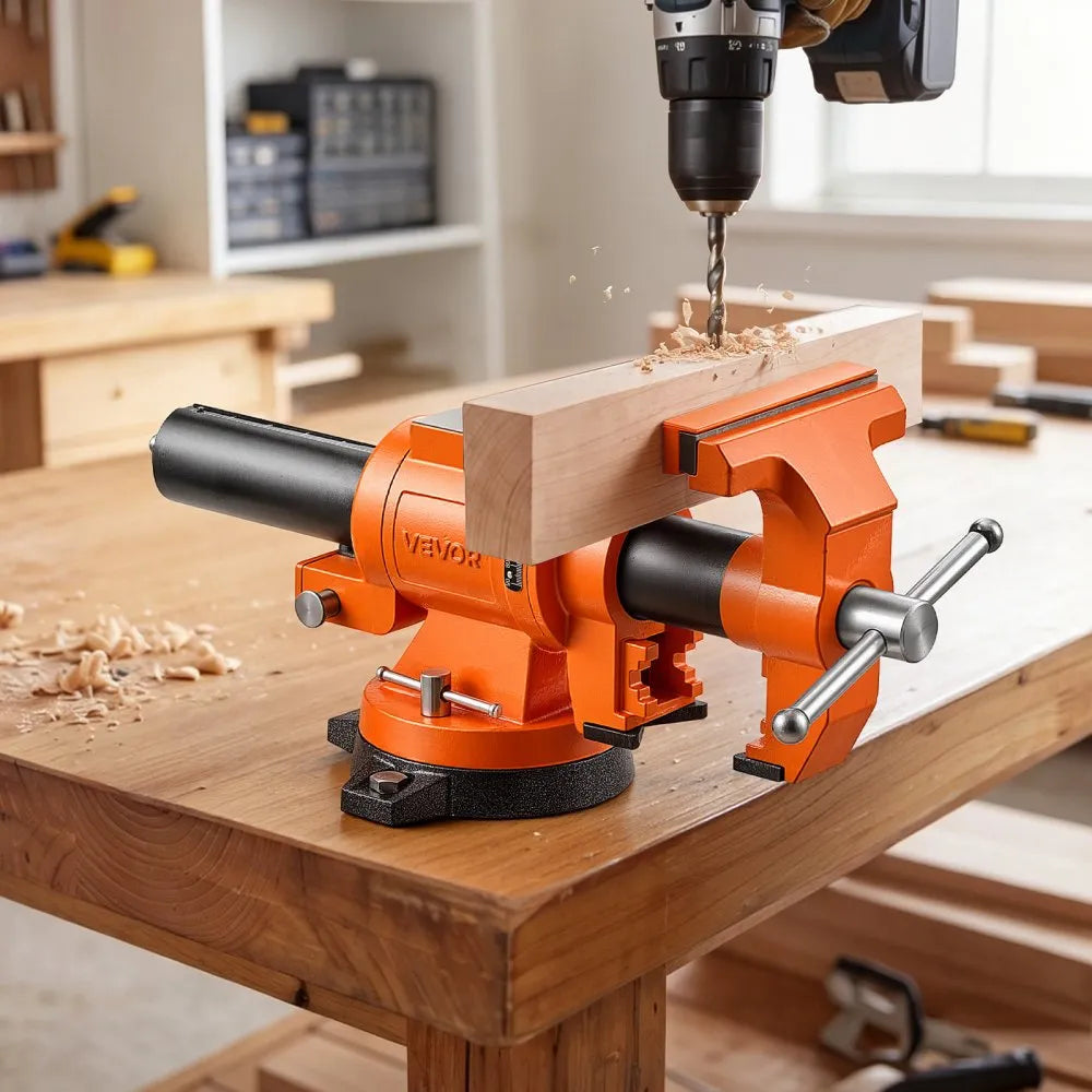 VEVOR Heavy Duty Bench Vise, 6" Jaw Width, Double Swivel Rotating Multi-Purpose Bench Vise, with 360° Locking Swivel Base and Head, 2.8" Throat Depth, 6" Max Jaw Opening, for Drilling, Pipe Cutting
