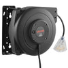 VEVOR Retractable Extension Cord Reel 50FT Heavy Duty 14AWG/3C SJTOW Black, for Ceiling/Wall Mount, 13A Circuit Breaker, Automatic Retractable Power Cord, Lighted Triple Tap, with 180° Swivel Bracket