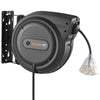 VEVOR Retractable Extension Cord Reel 80FT Heavy Duty 12AWG/3C SJTOW Black, for Ceiling/Wall Mount, 15A Circuit Breaker, Automatic Retractable Power Cord, Lighted Triple Tap, with 180° Swivel Bracket