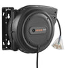 VEVOR Retractable Extension Cord Reel 80FT Heavy Duty 12AWG/3C SJTOW Black, for Ceiling/Wall Mount, 15A Circuit Breaker, Automatic Retractable Power Cord, Lighted Triple Tap, with 180° Swivel Bracket