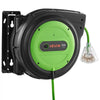 VEVOR Retractable Extension Cord Reel 75FT Heavy Duty 14AWG/3C SJTOW Green, for Ceiling/Wall Mount, 13A Circuit Breaker, Automatic Retractable Power Cord, Lighted Triple Tap, with 180° Swivel Bracket