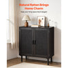VEVOR Rattan Cabinet, Rattan Storage Cabinet with 2 Magnetic Doors and Adjustable Shelves, Accent Sideboard Buffet with Wooden Legs & Power Cord Hole for Hallway, Entryway, Living Room, Kitchen, Black