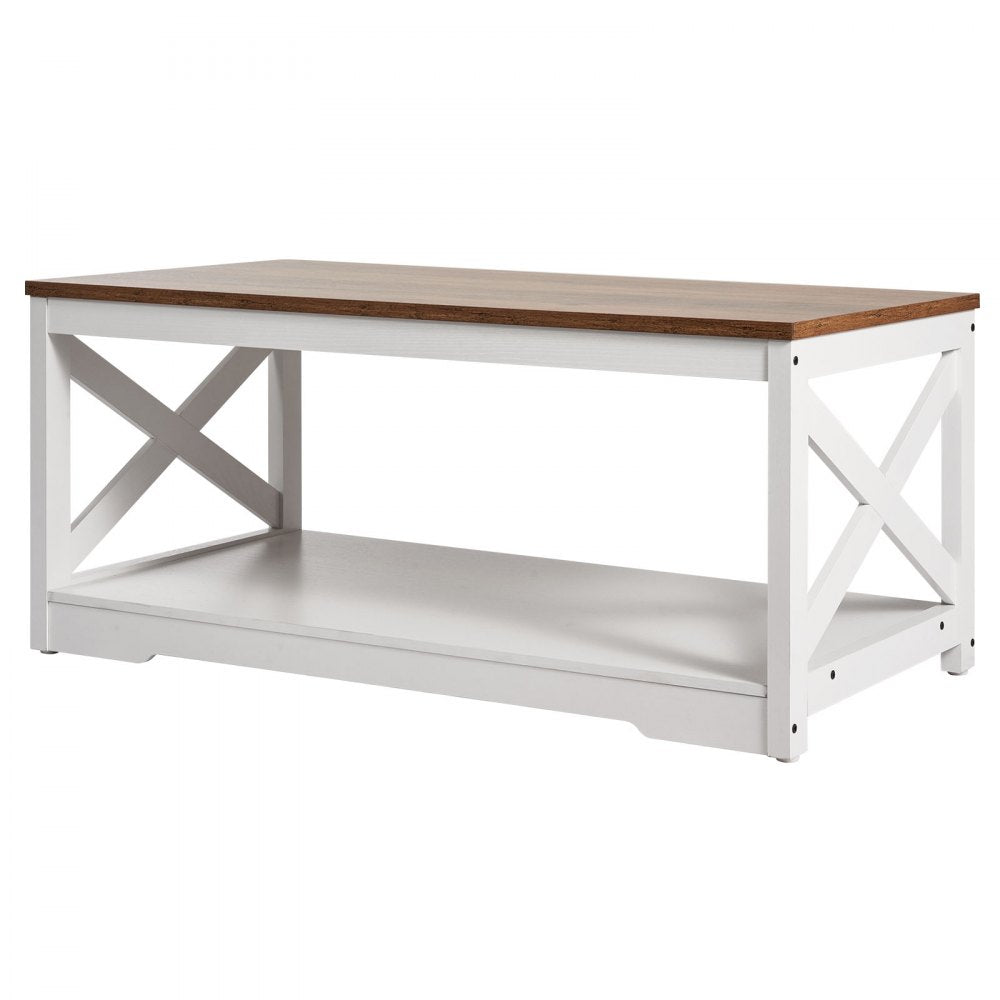 VEVOR 3 Pieces Farmhouse Coffee Table Sets, 40 in Industrial Coffee Table with 2 End Side Tables, Easy Assembly Coffee and End Tables Sets with Charging Station, for Office, Living Room & Apartment
