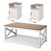 VEVOR 3 Pieces Farmhouse Coffee Table Sets, 40 in Industrial Coffee Table with 2 End Side Tables, Easy Assembly Coffee and End Tables Sets with Charging Station, for Office, Living Room & Apartment