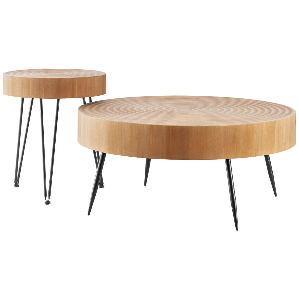 VEVOR 2 Pieces Round Coffee Tables Sets, 31.3 in Industrial Living Room Table with 1 End Side Table, Easy Assembly Coffee and End Tables Sets with Metal Legs, for Office, Living Room and Apartment