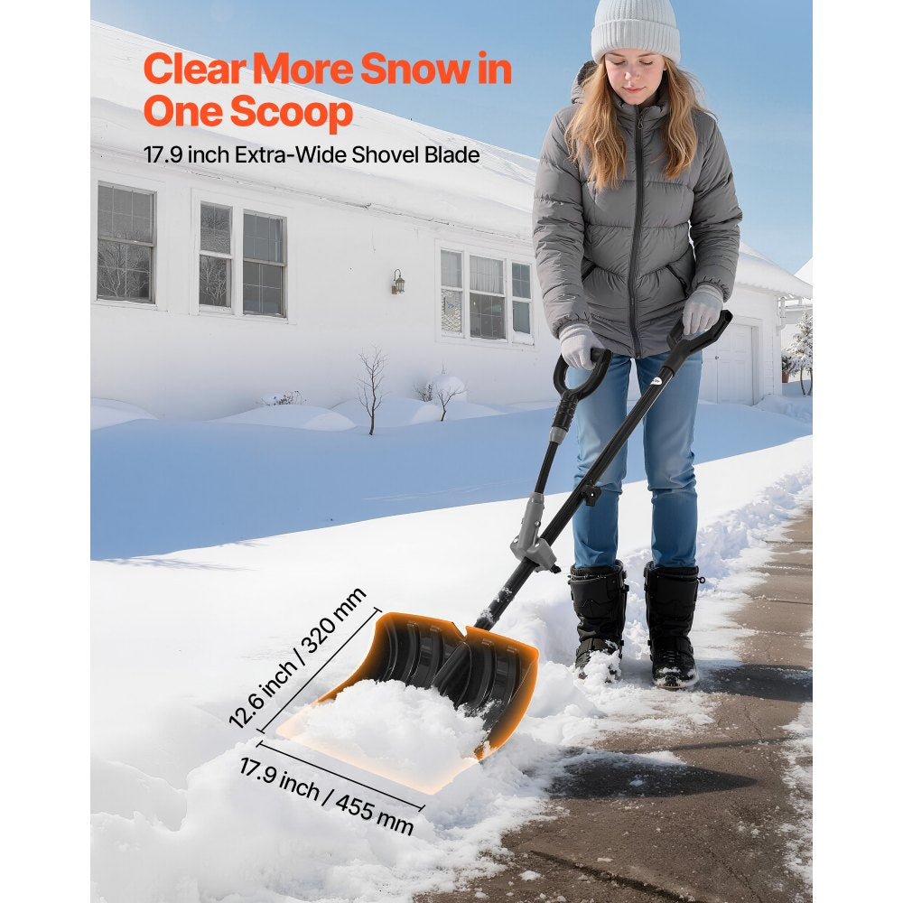 VEVOR Snow Shovel for Driveway, 18 in Wide Plastic Snow Shovel with Assist D-shaped Handles, Non Slip Grip, Large Capacity Snowplow Shovels, Lightweight Snows Removal Tool for Garden Car Camping