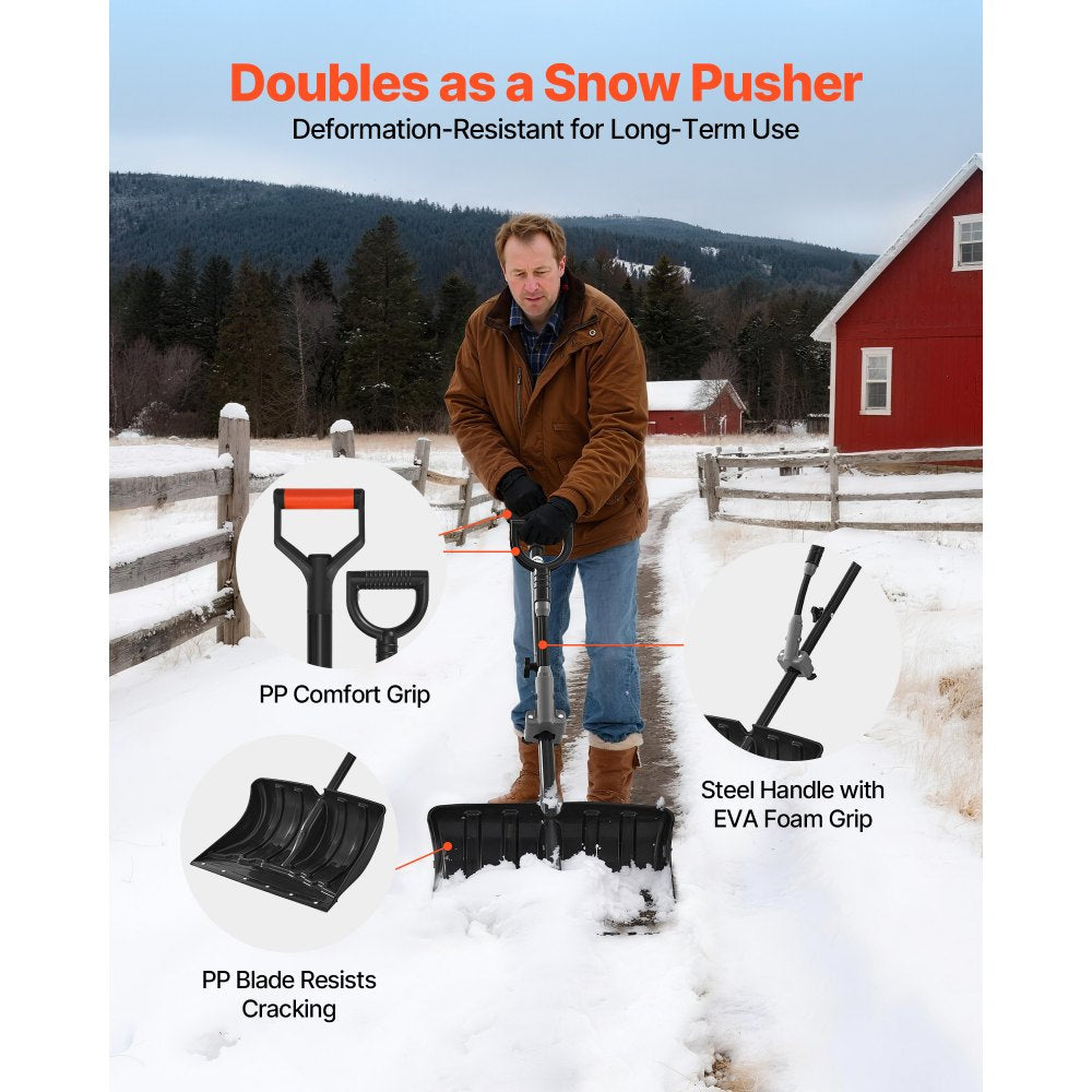 VEVOR Snow Shovel for Driveway, 18 in Wide Plastic Snow Shovel with Assist D-shaped Handles, Non Slip Grip, Large Capacity Snowplow Shovels, Lightweight Snows Removal Tool for Garden Car Camping