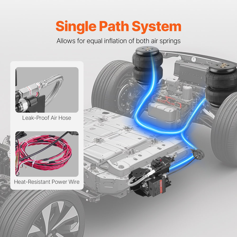 VEVOR Air Shock Controller Kit single path system leak-proof air hose and heat-resistant power wire image