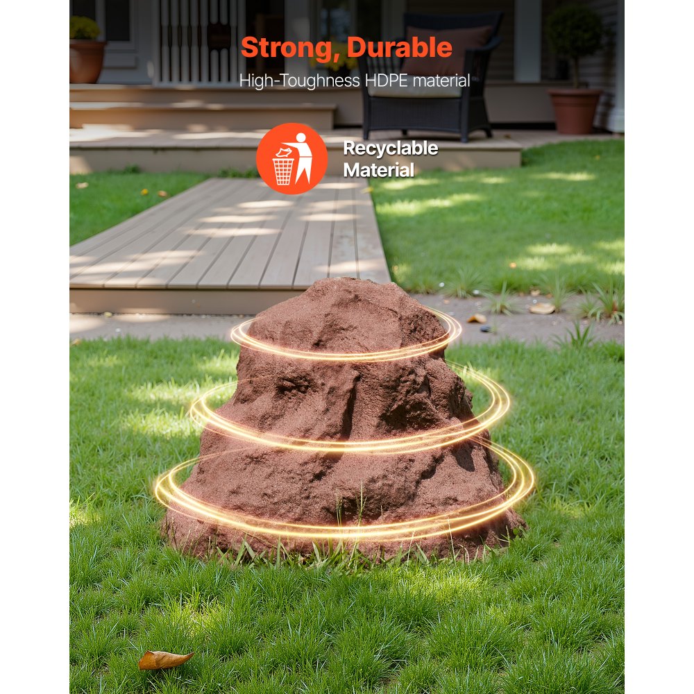 VEVOR Faux Rock Cover, Outdoor Fake Rock Well Pump Cover, Realistic Natural Texture, Lightweight & Weather-Resistant Polyresin Artificial Boulder for Landscaping Garden Yard Décor, Brown, Small Size