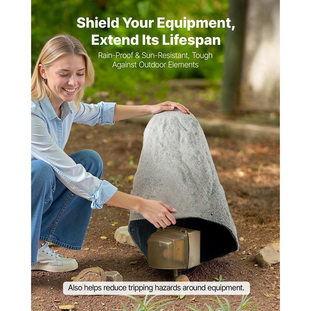 VEVOR Faux Rock Cover, Outdoor Fake Rock Well Pump Cover, Realistic Natural Texture, Lightweight & Weather-Resistant Polyresin Artificial Boulder for Landscaping Garden Yard Décor, Grey, Medium Size