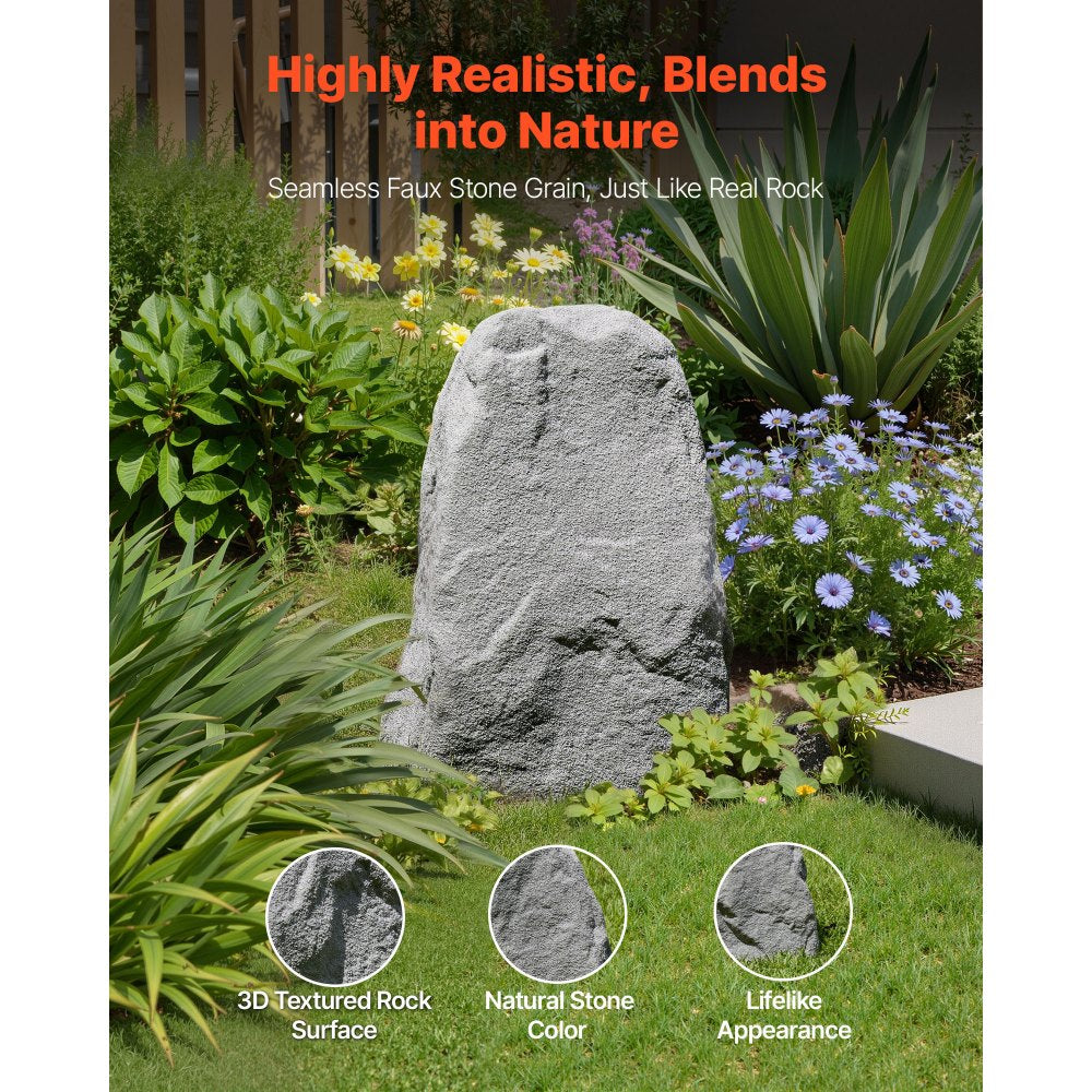 VEVOR Faux Rock Cover, Outdoor Fake Landscape Rock Well Pump Cover, Realistic Appearance & Seamless Design, Lightweight & Weather-Resistant Artificial Boulder for Garden Yard Décor, Grey, Medium Size