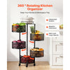VEVOR Rotating Storage Rack Cart, 5 Tier Fruit and Vegetable Basket Bowls, Heavy Duty Wire Basket Organizer on Wheels, Large Capacity Stand with Metal Top Lid, for Kitchen Bathroom Nursery, Black