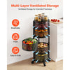 VEVOR Rotating Storage Rack Cart, 5 Tier Fruit and Vegetable Basket Bowls, Heavy Duty Wire Basket Organizer on Wheels, Large Capacity Stand with Metal Top Lid, for Kitchen Bathroom Nursery, Black