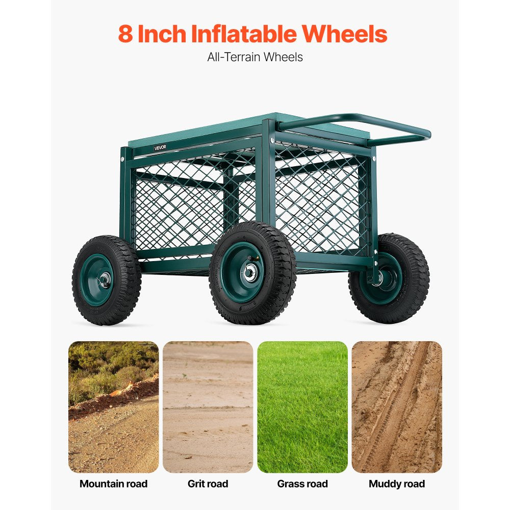 VEVOR Rolling Garden Cart with Seat, Metal Rolling Garden Work Seat with Wheels, Supports up to 400 LBS, Heavy Duty Gardening Cart Scooter, Outdoor Wagon & Stool on Wheels for Lawn, Patio, Backyard