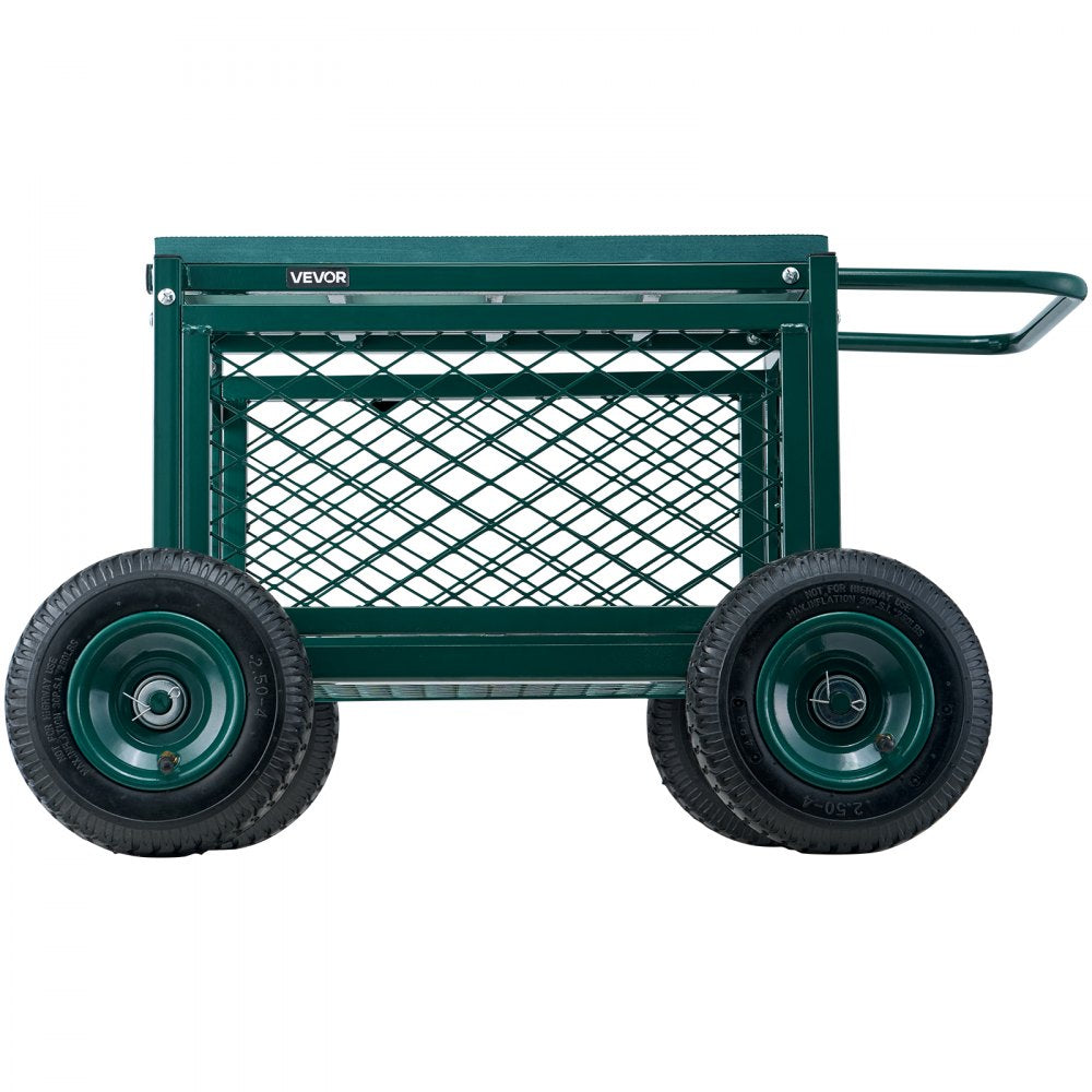 VEVOR Rolling Garden Cart with Seat, Metal Rolling Garden Work Seat with Wheels, Supports up to 400 LBS, Heavy Duty Gardening Cart Scooter, Outdoor Wagon & Stool on Wheels for Lawn, Patio, Backyard