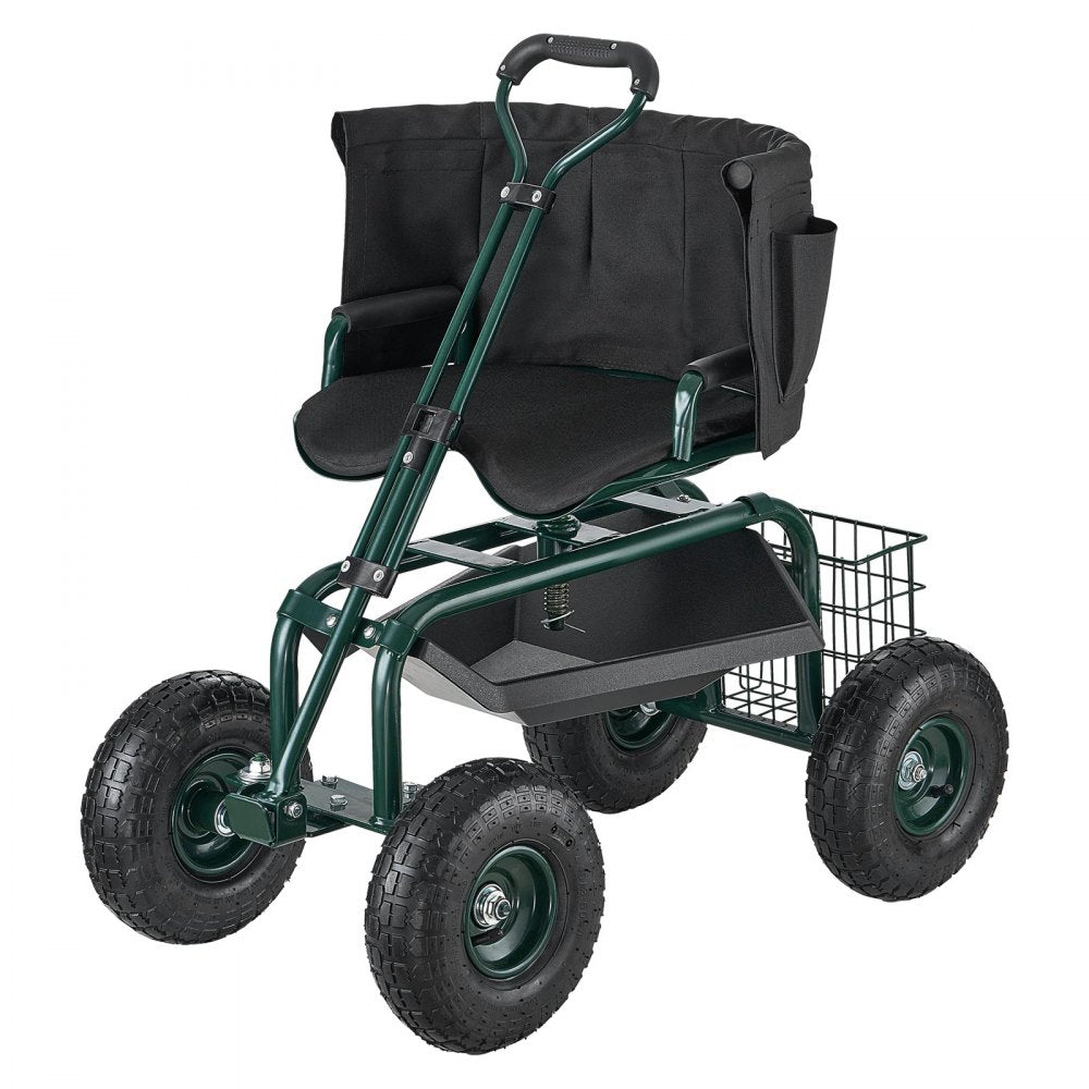 VEVOR Garden Seat with Wheels, Rolling Garden Stool with Height Adjustable & 360° Swivel Seat, 400lbs Weight Capacity, Gardening Cart Bench, Ergonomic Backrest & Tool Storage, for Garden, Yard, Patio