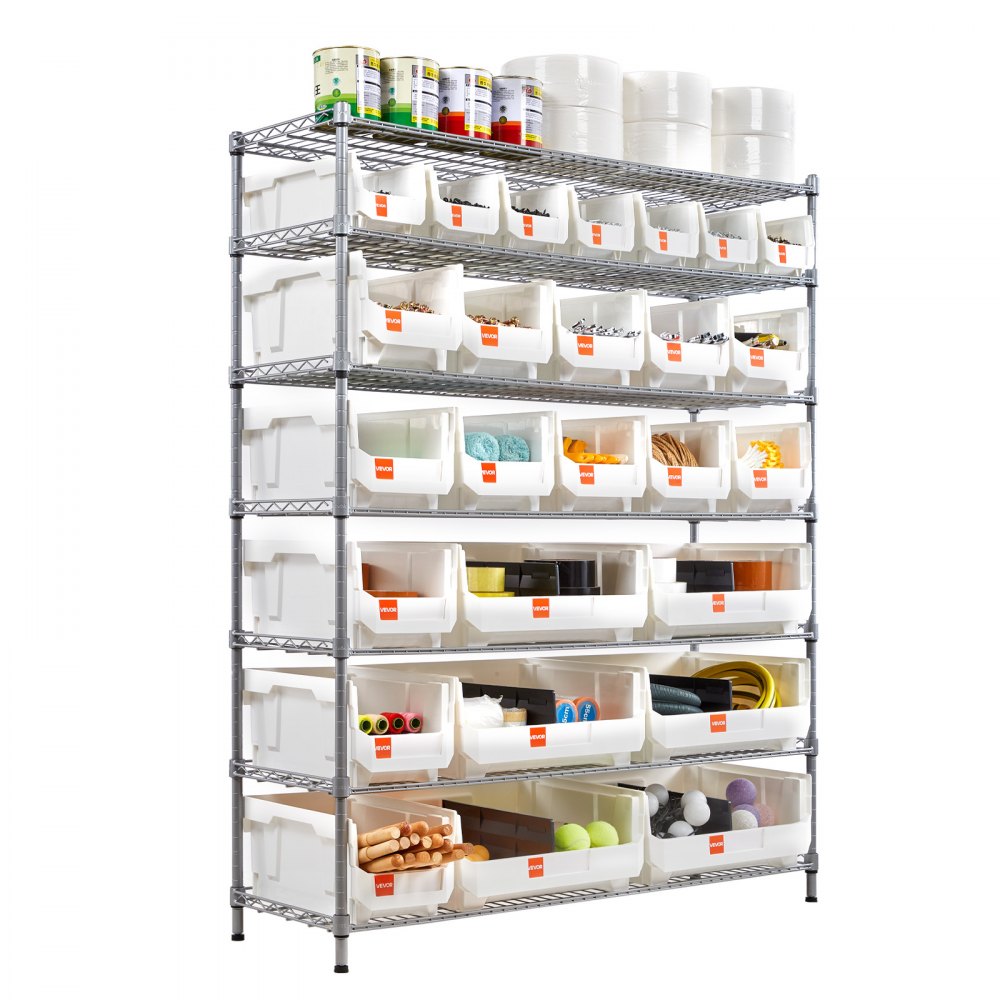 VEVOR 7-Tier Rolling Bin Storage Rack, 26 Organizer Bins, Bin Rack Storage Steel Wire Shelving System with Wheels, Mobile Tool Organizer for Garage, Warehouse, Office, Restaurant, Classroom, Kitchen