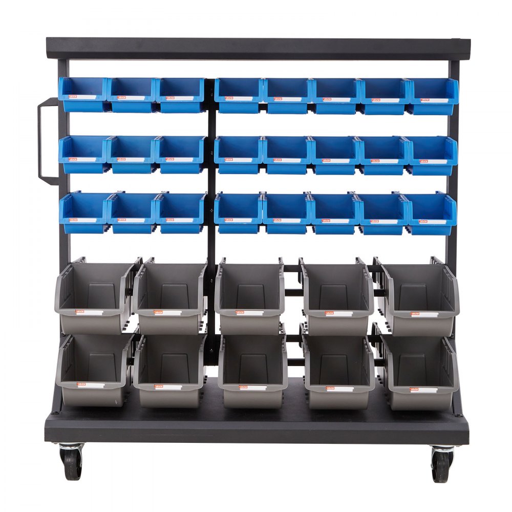 VEVOR 5-Tier Double-Sided Rolling Bin Storage Rack, 68 Organizer Bins, Dual-Sided Parts Organizer with Wheels, Mobile Tool Organizer Plastic Bins for Garage, Warehouse, Office, Restaurant, Classroom