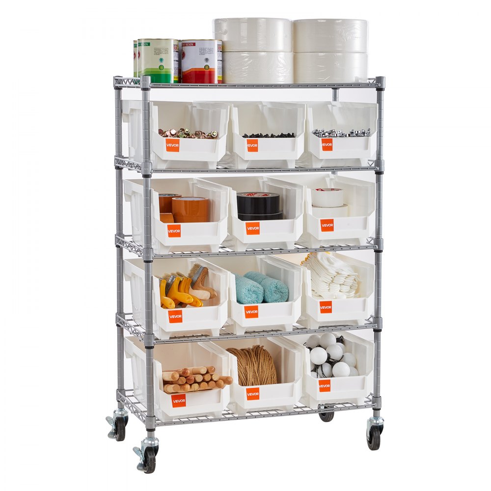 VEVOR 5-Tier Rolling Bin Storage Rack, 12 Organizer Bins, Bin Rack Storage Steel Wire Shelving System with Wheels, Mobile Tool Organizer for Garage, Warehouse, Office, Restaurant, Classroom, Kitchen