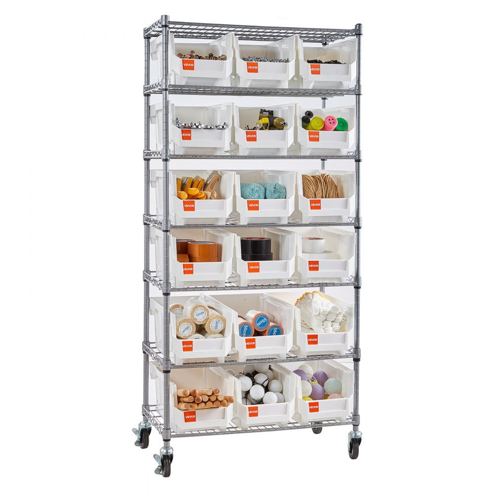 VEVOR 7-Tier Rolling Bin Storage Rack, 18 Organizer Bins, Bin Rack Storage Steel Wire Shelving System with Wheels, Mobile Tool Organizer for Garage, Warehouse, Office, Restaurant, Classroom, Kitchen