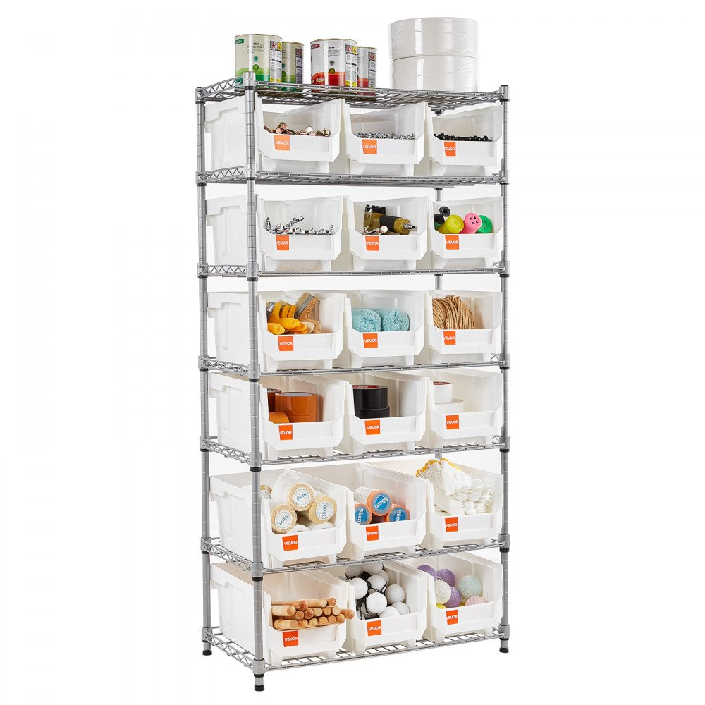 VEVOR 7-Tier Rolling Bin Storage Rack, 18 Organizer Bins, Bin Rack Storage Steel Wire Shelving System with Wheels, Mobile Tool Organizer for Garage, Warehouse, Office, Restaurant, Classroom, Kitchen