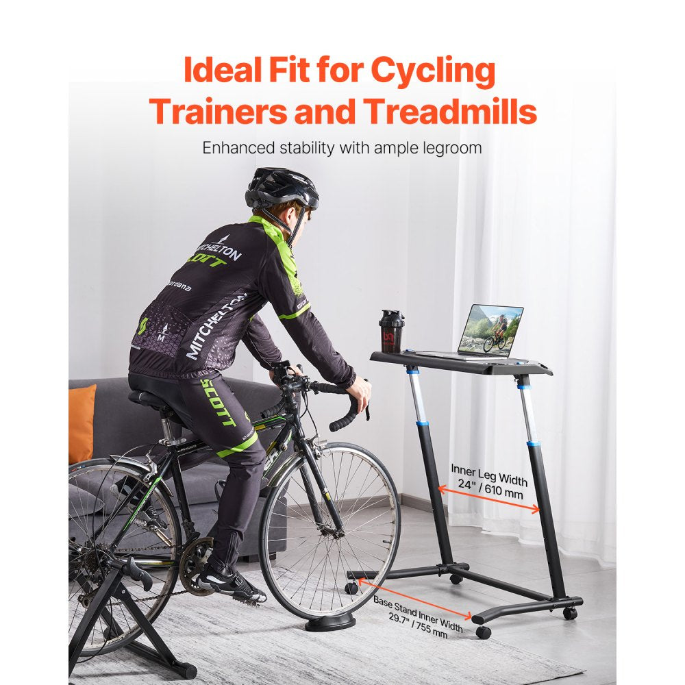 VEVOR Cycling Desk, Mobile Foldable Multi-Functional Bike Trainer & Treadmill Desk with Lockable Wheels, Non-Slip Multi-Slot Bike Trainer Fitness Desk with Handle Bar, Fit for Home Office Exercise