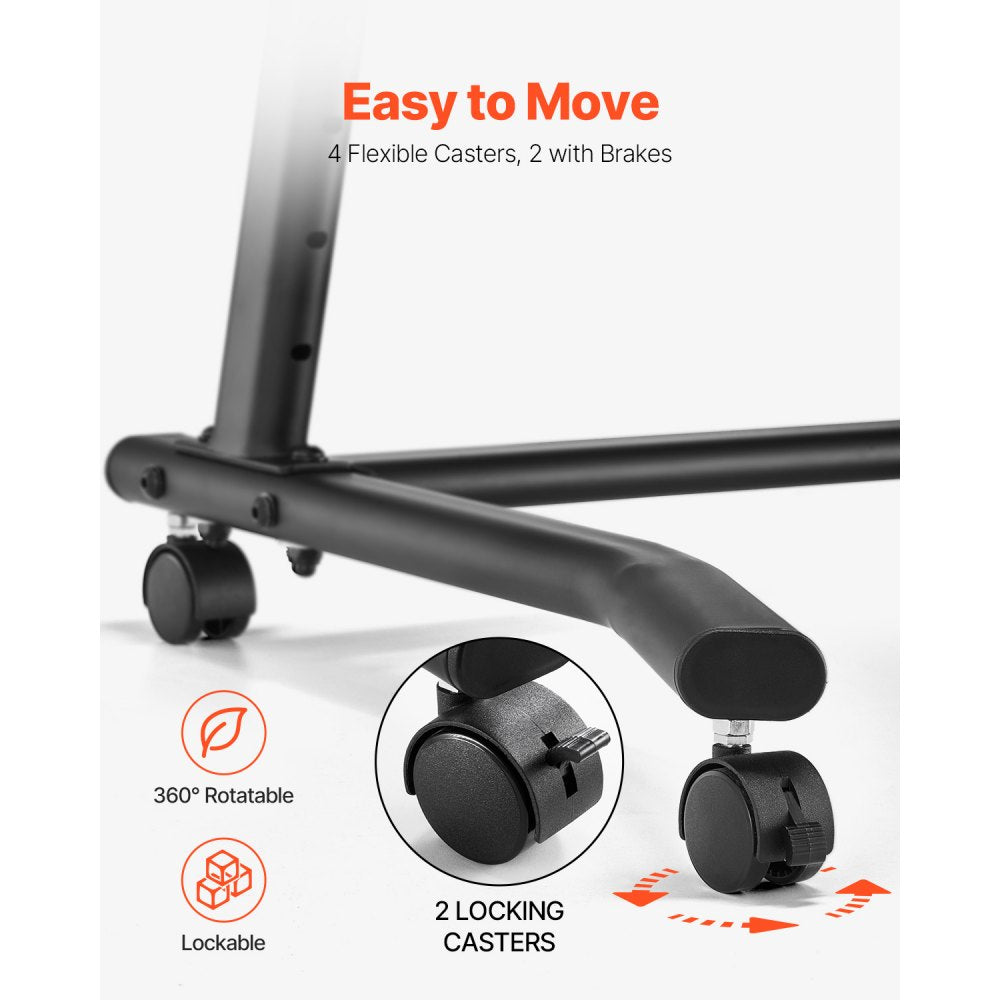 VEVOR Cycling Desk, Mobile Foldable Multi-Functional Bike Trainer & Treadmill Desk with Lockable Wheels, Non-Slip Multi-Slot Bike Trainer Fitness Desk with Handle Bar, Fit for Home Office Exercise