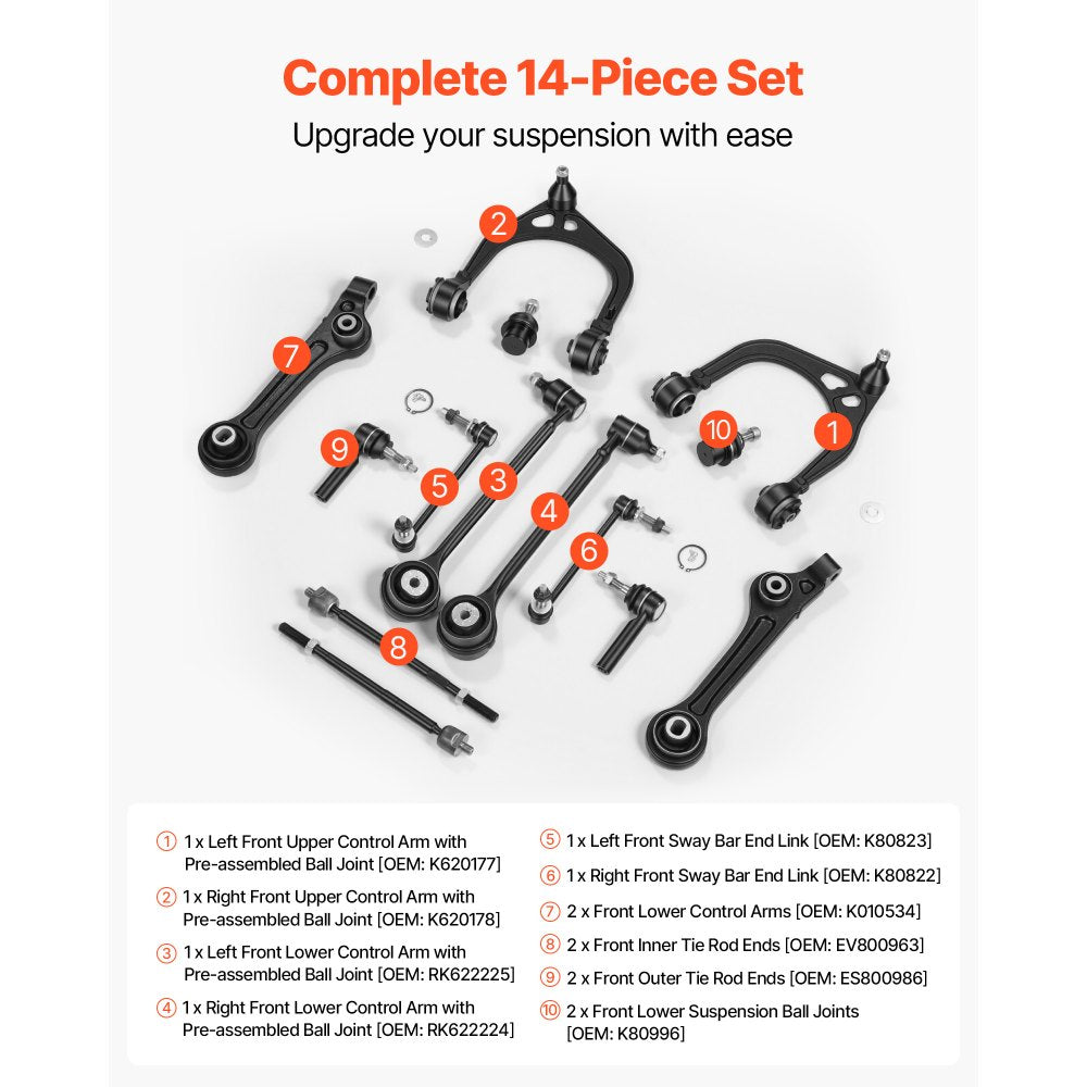 VEVOR Left Right Front Upper & Lower Control Arms Kit, OEM Suspension Kit Compatible with 2011-2017 Chrysler 300 RWD, 2011-2017 Dodge Challenger RWD, 2011-2014 Dodge Charger RWD (14PCS)