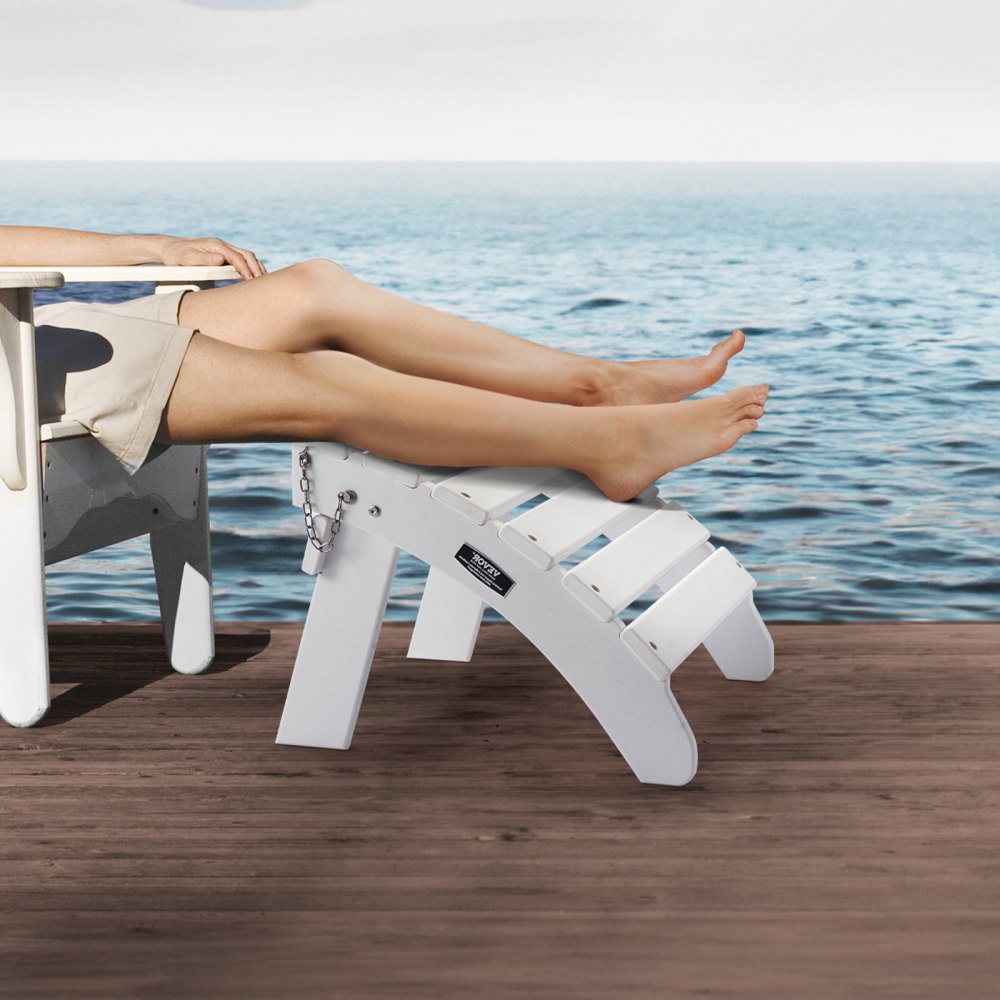 VEVOR Adirondack Ottoman, 17.7L x 19.7W x 13.8H Inch HDPE Plastic Folding Adirondack Ottoman, Weather-Resistant Foot Rest for Adirondack Chair, Widely Used for Outside Porch Pool Lawn Backyard, White