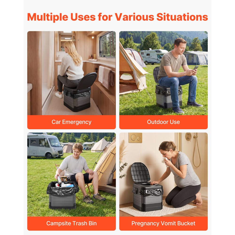 VEVOR Portable Toilet, 330 lbs Load Capacity, Folding Camping Toilet for Adults, Outdoor Travel Potty with Carry Bag, Trash Bags, Suitable for Home Use, RV Travel, Camping, Hiking, Boating, Car, Trips