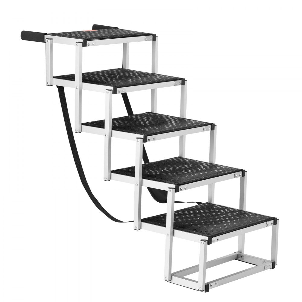 VEVOR Dog Stair for Cars, Wide 5-step Dog Car Steps, Folding Dog Car Ramp with Nonslip Surface, Portable Pet Steps Lightweight Aluminum for Car, SUV and Truck, Supports up to 150 lbs