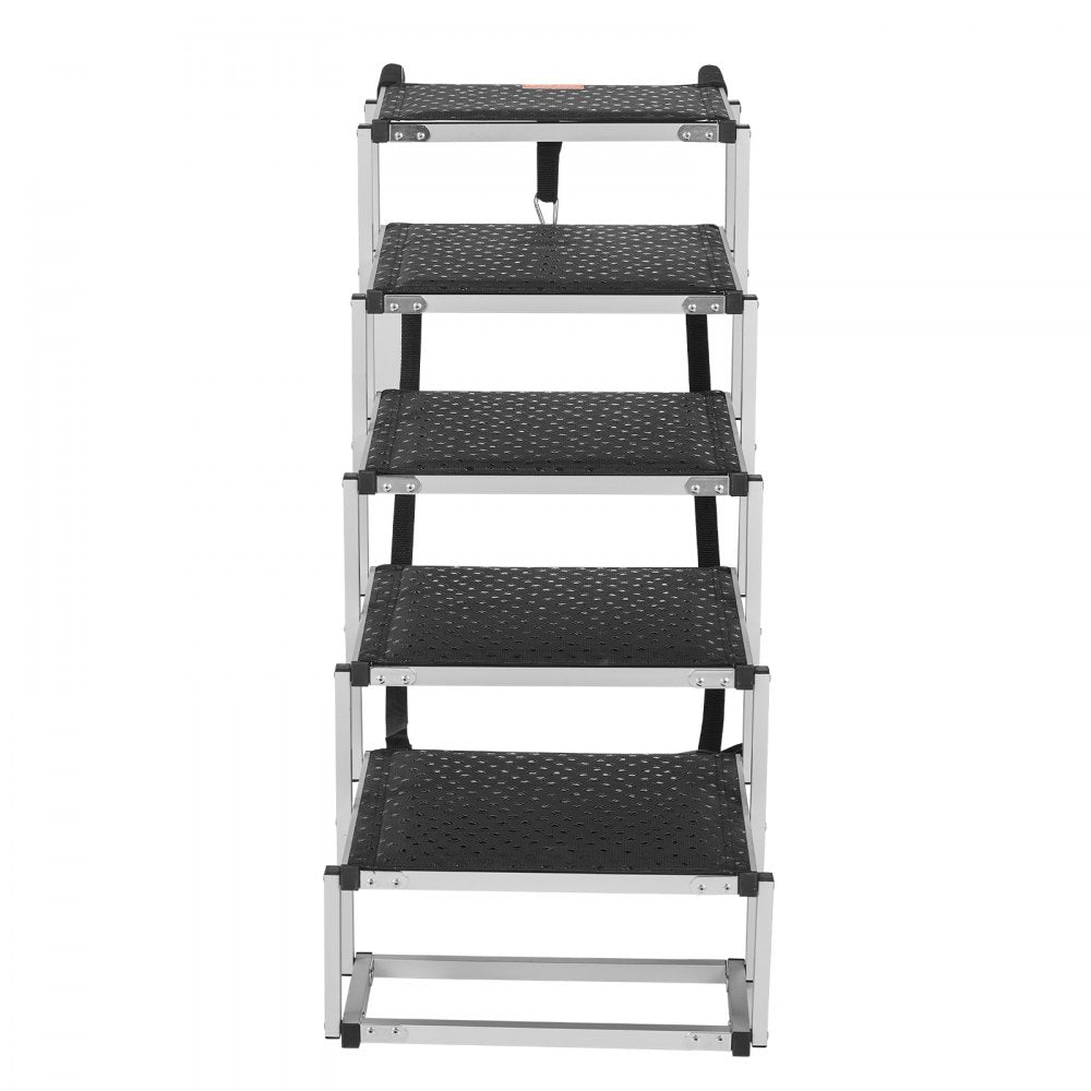 VEVOR Dog Stair for Cars, Wide 5-step Dog Car Steps, Folding Dog Car Ramp with Nonslip Surface, Portable Pet Steps Lightweight Aluminum for Car, SUV and Truck, Supports up to 150 lbs
