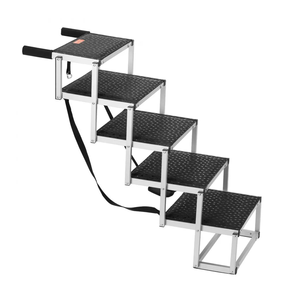 VEVOR Dog Stair for Cars, Wide 5-step Dog Car Steps, Folding Dog Car Ramp with Nonslip Surface, Portable Pet Steps Lightweight Aluminum for Car, SUV and Truck, Supports up to 150 lbs