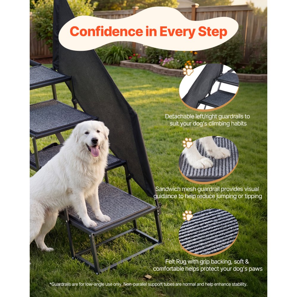 VEVOR Dog Stairs for Car, 4 Steps Extra Wide Foldable Dog Ramp for Large Dogs with Non-Slip Rug Surface, Portable Lightweight Pet Ladder for Car, SUV, Truck, High Beds, Sofas, Support up to 400 lbs