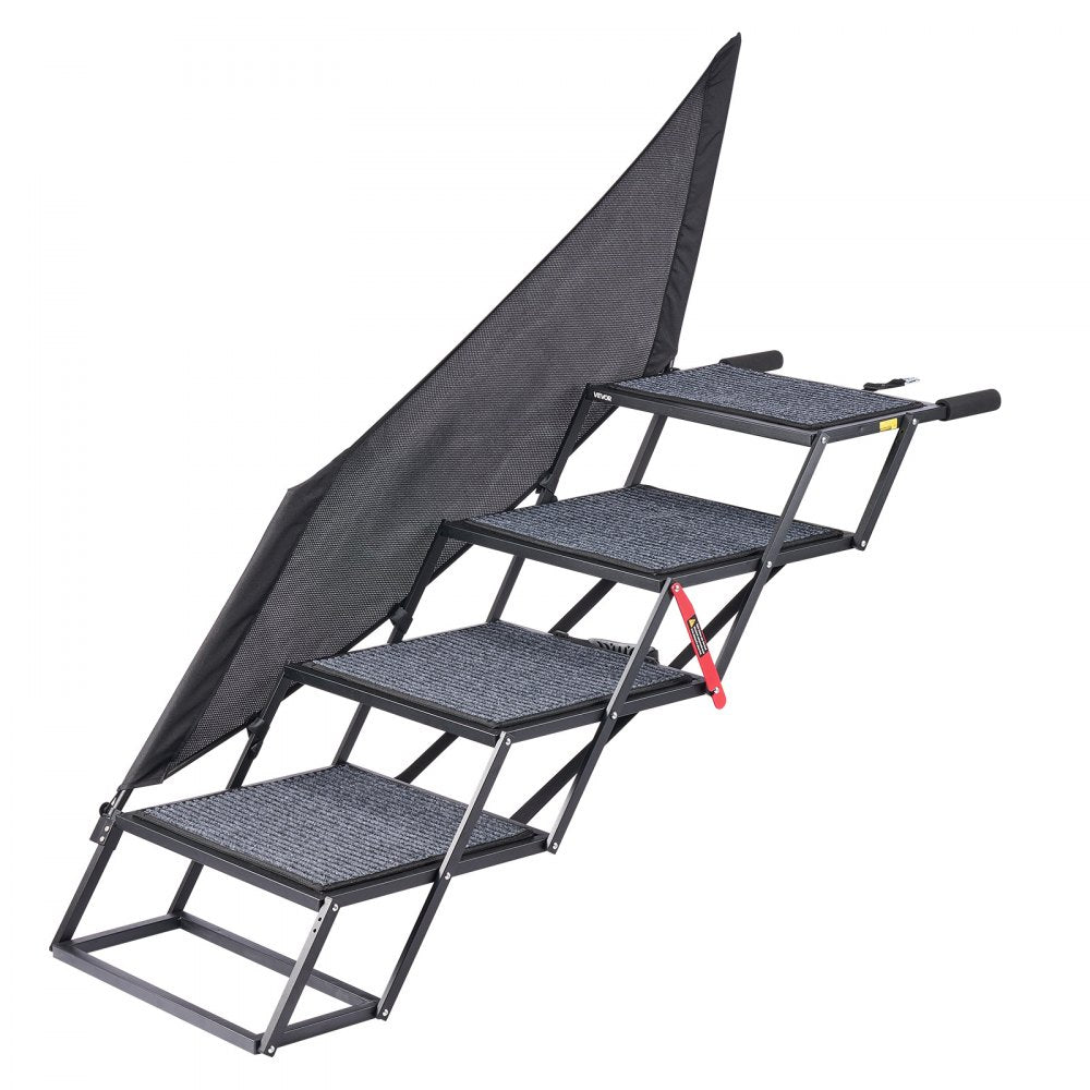 VEVOR Dog Stairs for Car, 4 Steps Extra Wide Foldable Dog Ramp for Large Dogs with Non-Slip Rug Surface, Portable Lightweight Pet Ladder for Car, SUV, Truck, High Beds, Sofas, Support up to 400 lbs