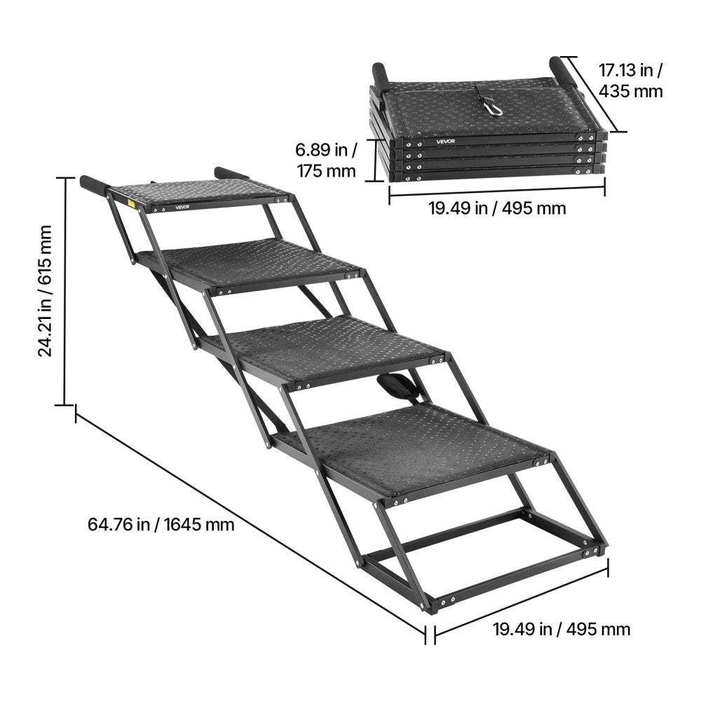 VEVOR Dog Stairs for Car, 4 Steps Extra Wide Foldable Dog Ramp for Large Dogs with Non-Slip Surface, Portable Lightweight Pet Stairs Ladder for Car, SUV, Truck, High Bed, Sofa, Support up to 250 lbs