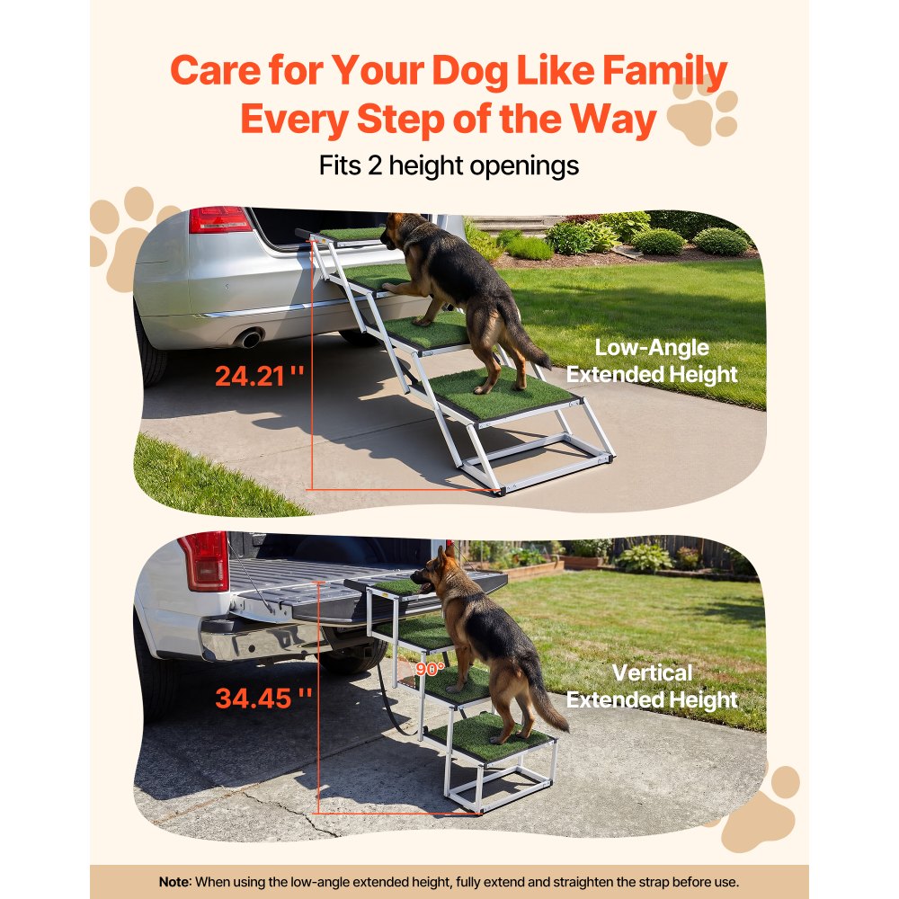 VEVOR Dog Stairs for Car, 4 Steps Extra Wide Foldable Dog Ramp for Large Dogs with Non-Slip Surface, Portable Lightweight Pet Stairs Ladder for Car, SUV, Truck, High Bed, Sofa, Support up to 200 lbs