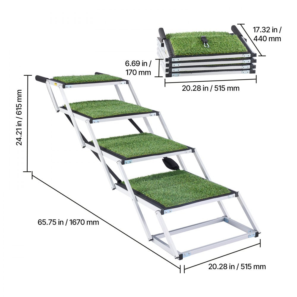 VEVOR Dog Stairs for Car, 4 Steps Extra Wide Foldable Dog Ramp for Large Dogs with Non-Slip Surface, Portable Lightweight Pet Stairs Ladder for Car, SUV, Truck, High Bed, Sofa, Support up to 200 lbs