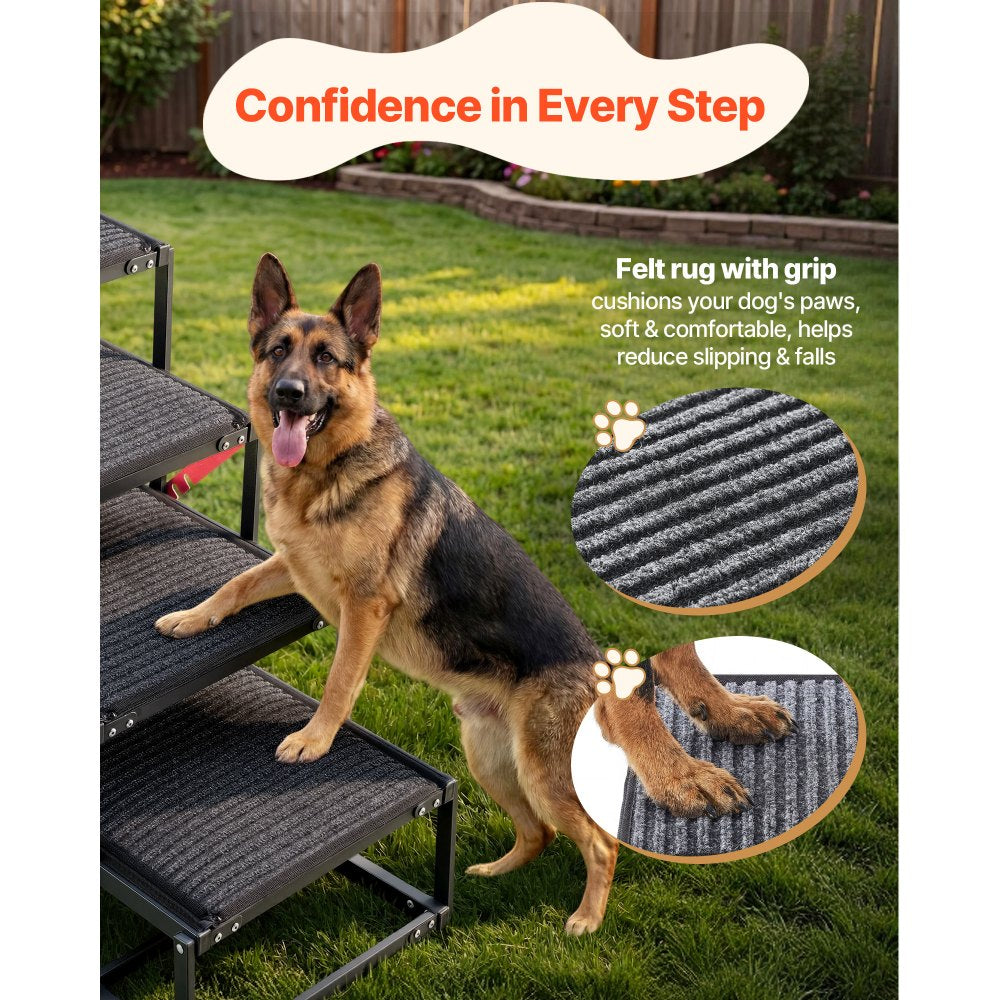 VEVOR Dog Stairs for Car, 4 Steps Extra Wide Foldable Dog Ramp for Large Dogs with Non-Slip Rug Surface, Portable Lightweight Pet Ladder for Car, SUV, Truck, High Beds, Sofas, Support up to 200 lbs