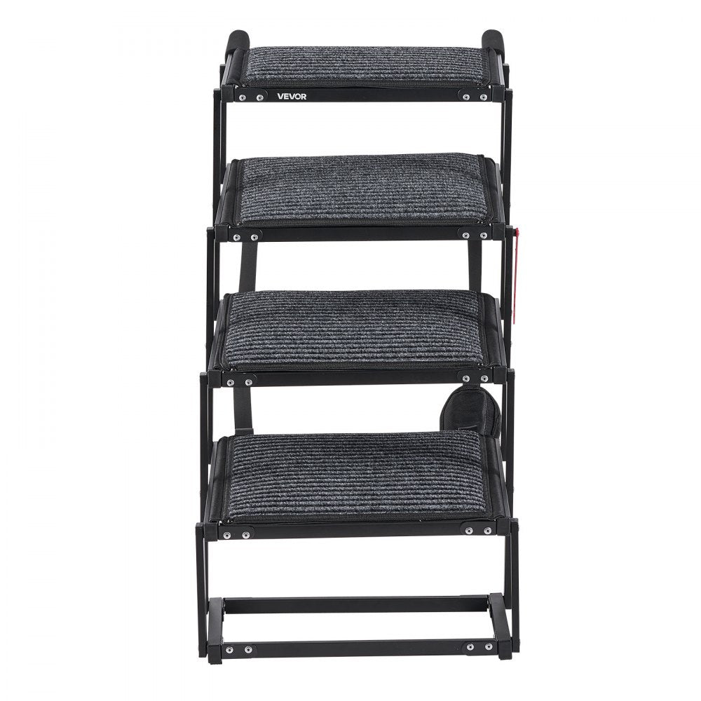 VEVOR Dog Stairs for Car, 4 Steps Extra Wide Foldable Dog Ramp for Large Dogs with Non-Slip Rug Surface, Portable Lightweight Pet Ladder for Car, SUV, Truck, High Beds, Sofas, Support up to 200 lbs