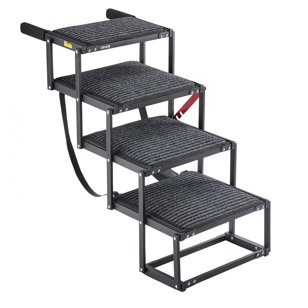VEVOR Dog Stairs for Car, 4 Steps Extra Wide Foldable Dog Ramp for Large Dogs with Non-Slip Rug Surface, Portable Lightweight Pet Ladder for Car, SUV, Truck, High Beds, Sofas, Support up to 200 lbs