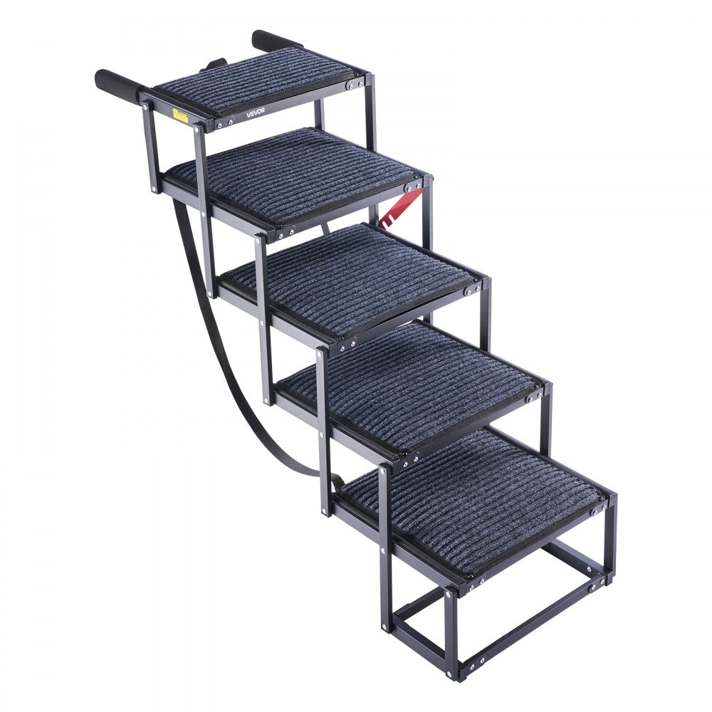 VEVOR Dog Stairs for Car, 5 Steps Extra Wide Foldable Dog Ramp for Large Dogs with Non-Slip Rug Surface, Portable Lightweight Pet Ladder for Car, SUV, Truck, High Beds, Sofas, Support up to 200 lbs
