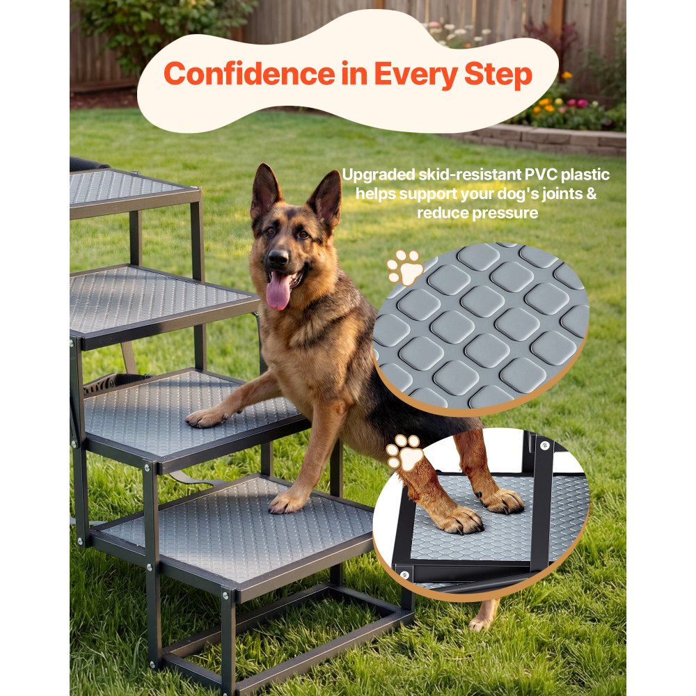 VEVOR Dog Stairs for Car, 4 Steps Extra Wide Foldable Dog Ramp for Large Dogs with Non-Slip Surface, Portable Lightweight Pet Stairs Ladder for Car, SUV, Truck, High Bed, Sofa, Support up to 400 lbs