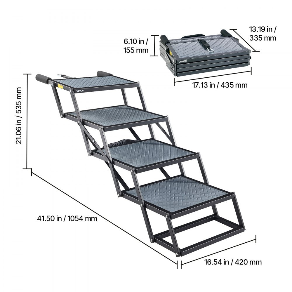 VEVOR Dog Stairs for Car, 4 Steps Extra Wide Foldable Dog Ramp for Large Dogs with Non-Slip Surface, Portable Lightweight Pet Stairs Ladder for Car, SUV, Truck, High Bed, Sofa, Support up to 400 lbs