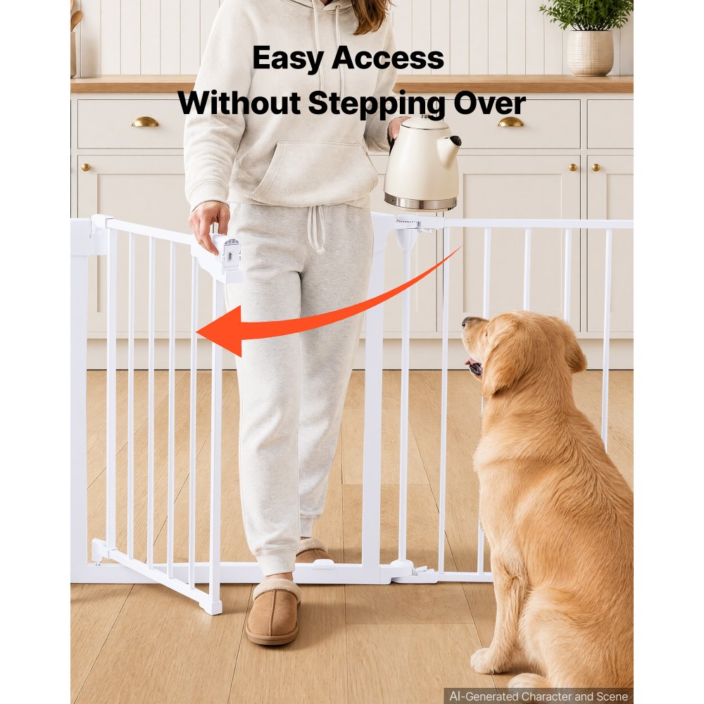 VEVOR Freestanding Dog Gate 24" Tall 4-Panel Foldable Metal Pet Gate White, For Stairs Doorways, Dual-Triangle Support, Sturdy Metal Construction, Freestanding or Wall Mount, Flexible Shapes, Easy Fit