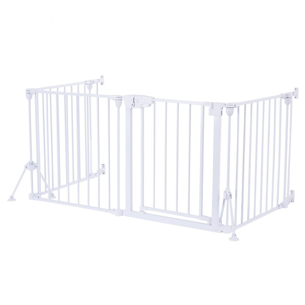 VEVOR Freestanding Dog Gate 24" Tall 4-Panel Foldable Metal Pet Gate White, For Stairs Doorways, Dual-Triangle Support, Sturdy Metal Construction, Freestanding or Wall Mount, Flexible Shapes, Easy Fit