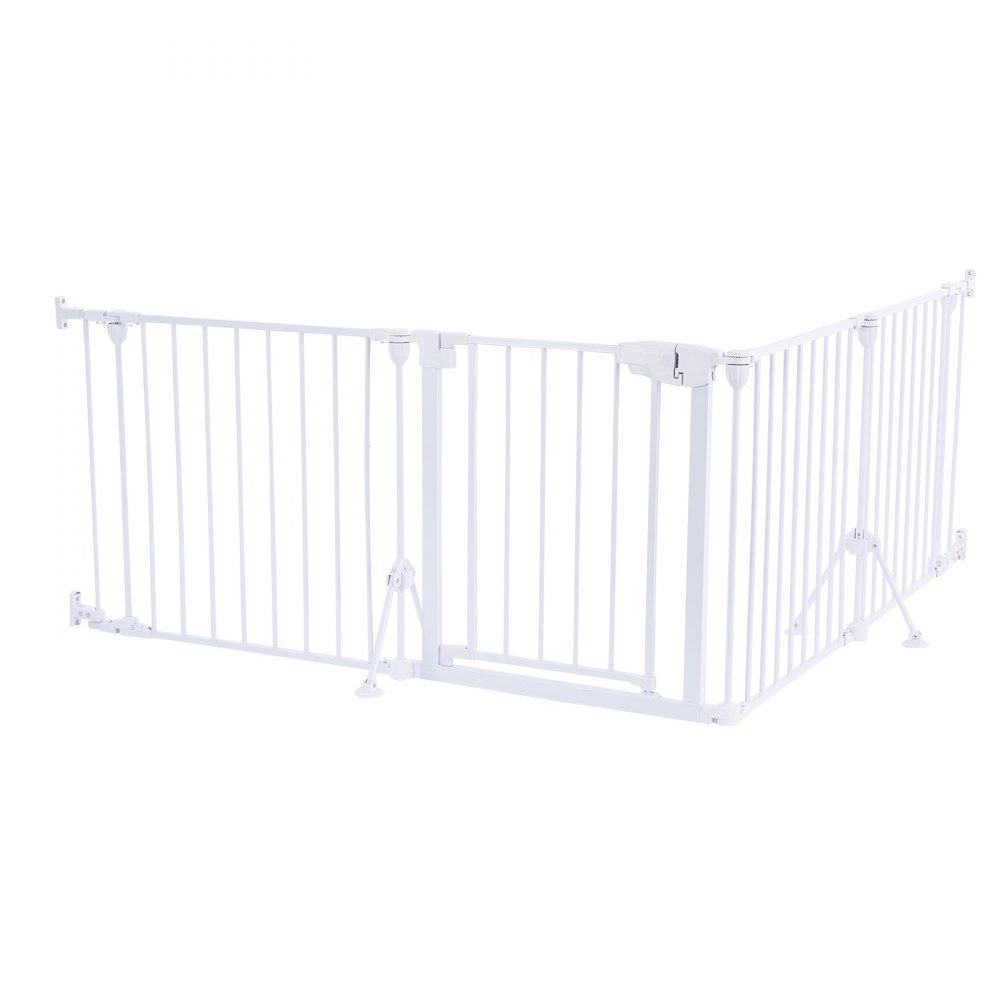 VEVOR Freestanding Dog Gate 24" Tall 4-Panel Foldable Metal Pet Gate White, For Stairs Doorways, Dual-Triangle Support, Sturdy Metal Construction, Freestanding or Wall Mount, Flexible Shapes, Easy Fit